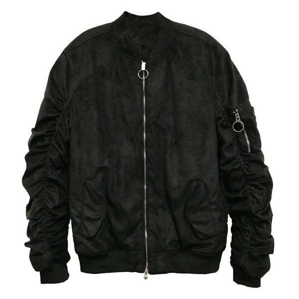 Microsuede Scrunched Bomber Jacket