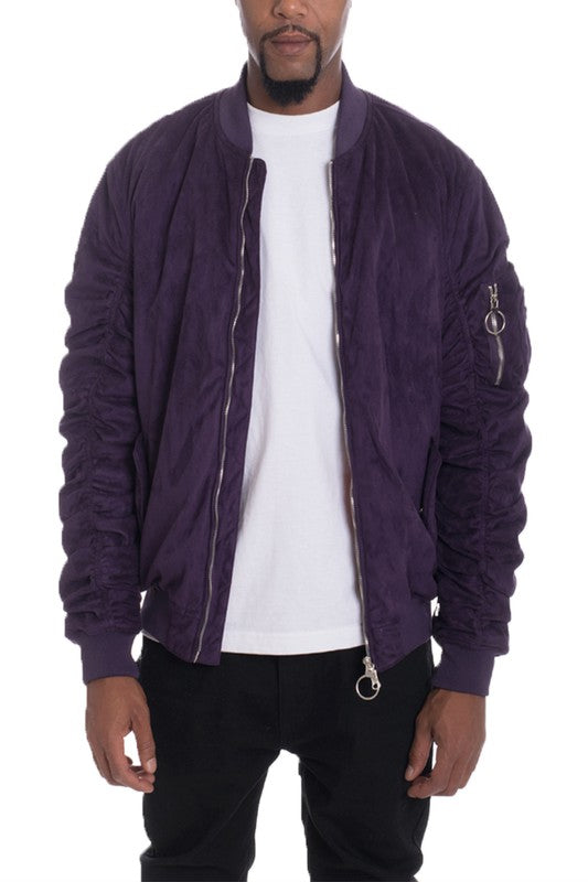 Microsuede Scrunched Bomber Jacket