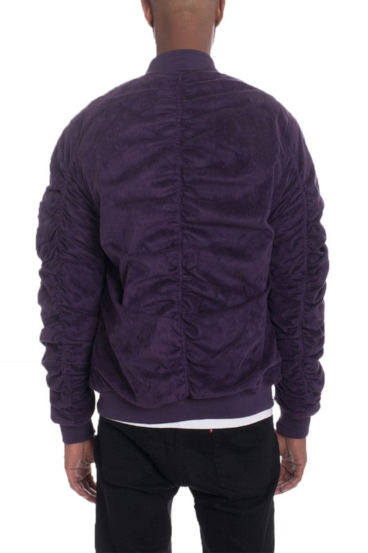 Microsuede Scrunched Bomber Jacket