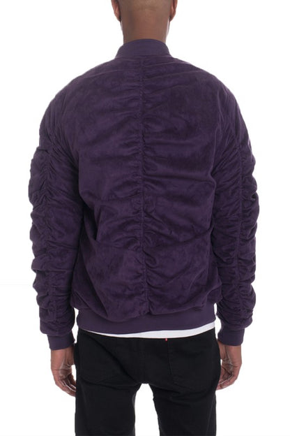 Microsuede Scrunched Bomber Jacket