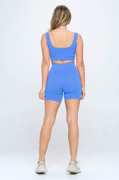 Two-Piece Seamless Ribbed Tank Top Biker Shorts