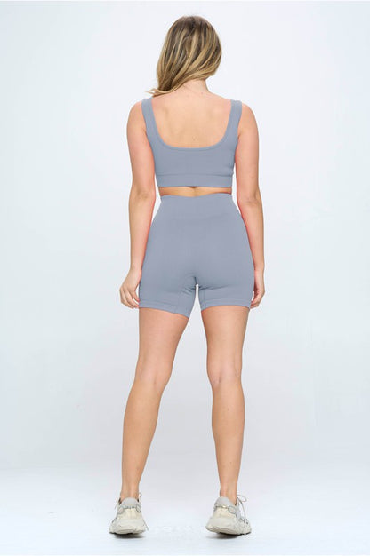 Two-Piece Seamless Ribbed Tank Top Biker Shorts