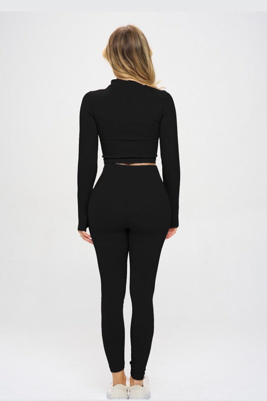 Seamless Ribbed Tracksuit Zip-up Two-Piece Set